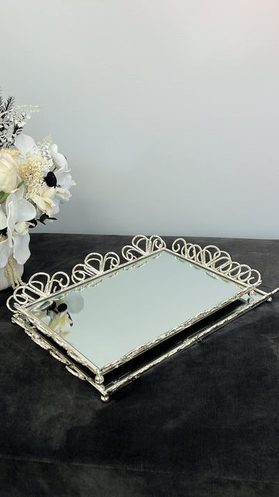 Saraya silver mirror tray - Luscious Homewares