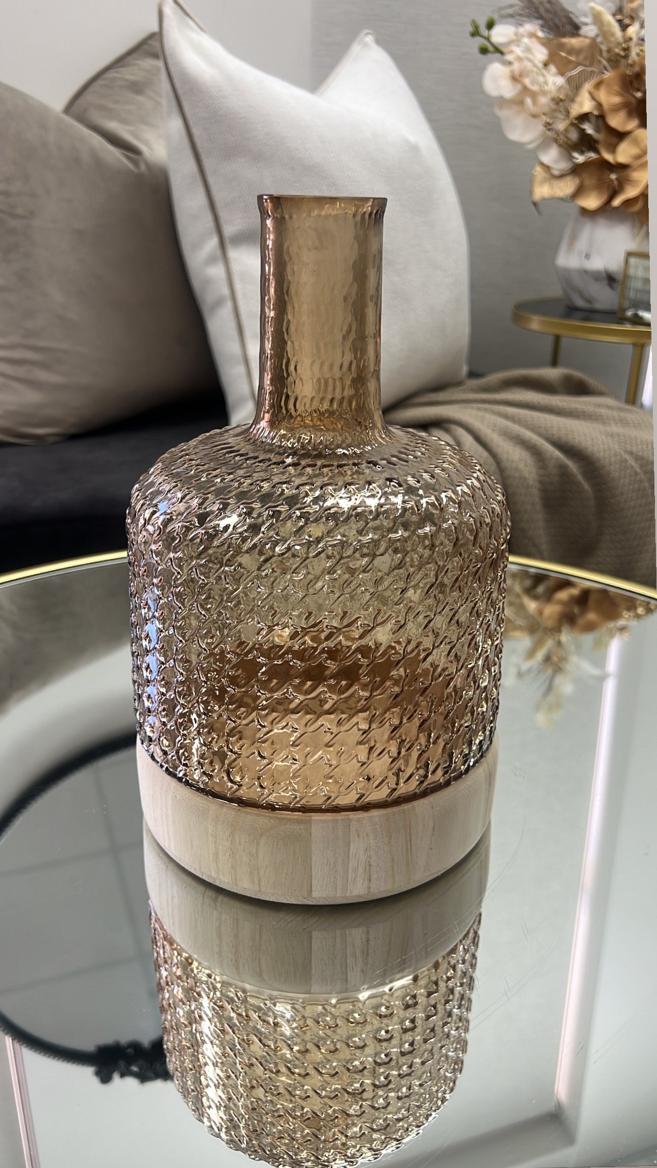 Textured glass / wooden vase - Luscious Homewares