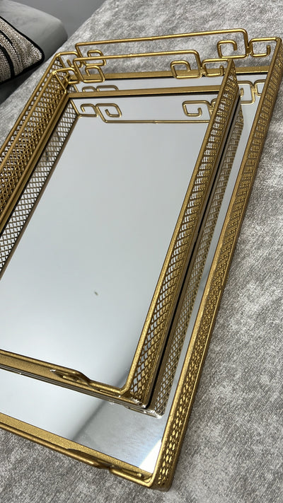 Vintage gold rectangle mirror tray - Luscious Homewares