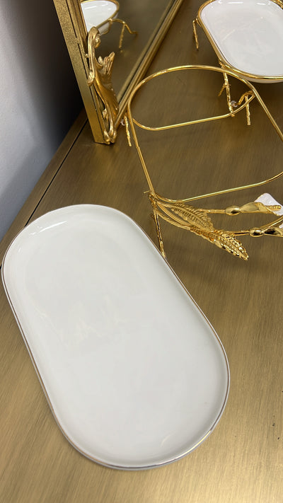 Tulip oval gold and white serving platter