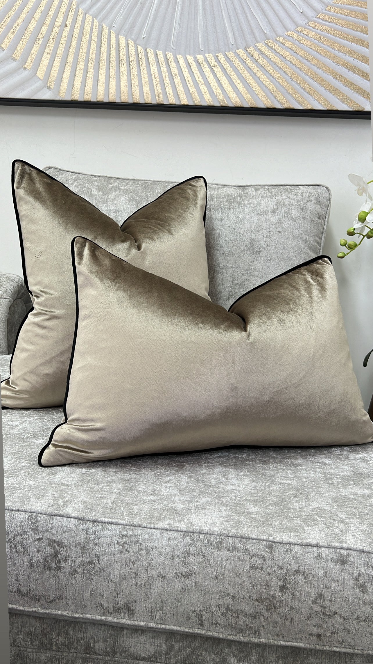 Senyorita dark champagne /black trim cushion - Luscious Homewares