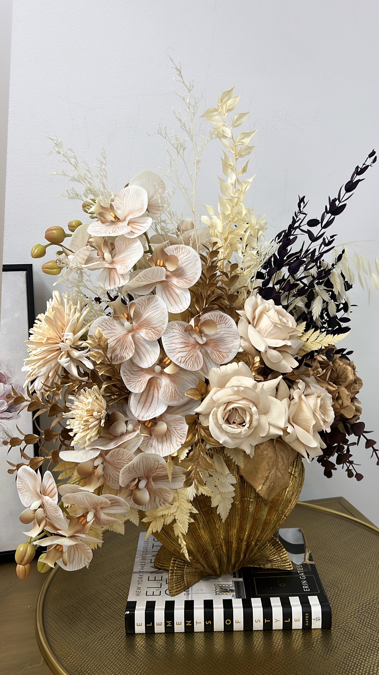 Golden shell floral arrangement - Luscious Homewares
