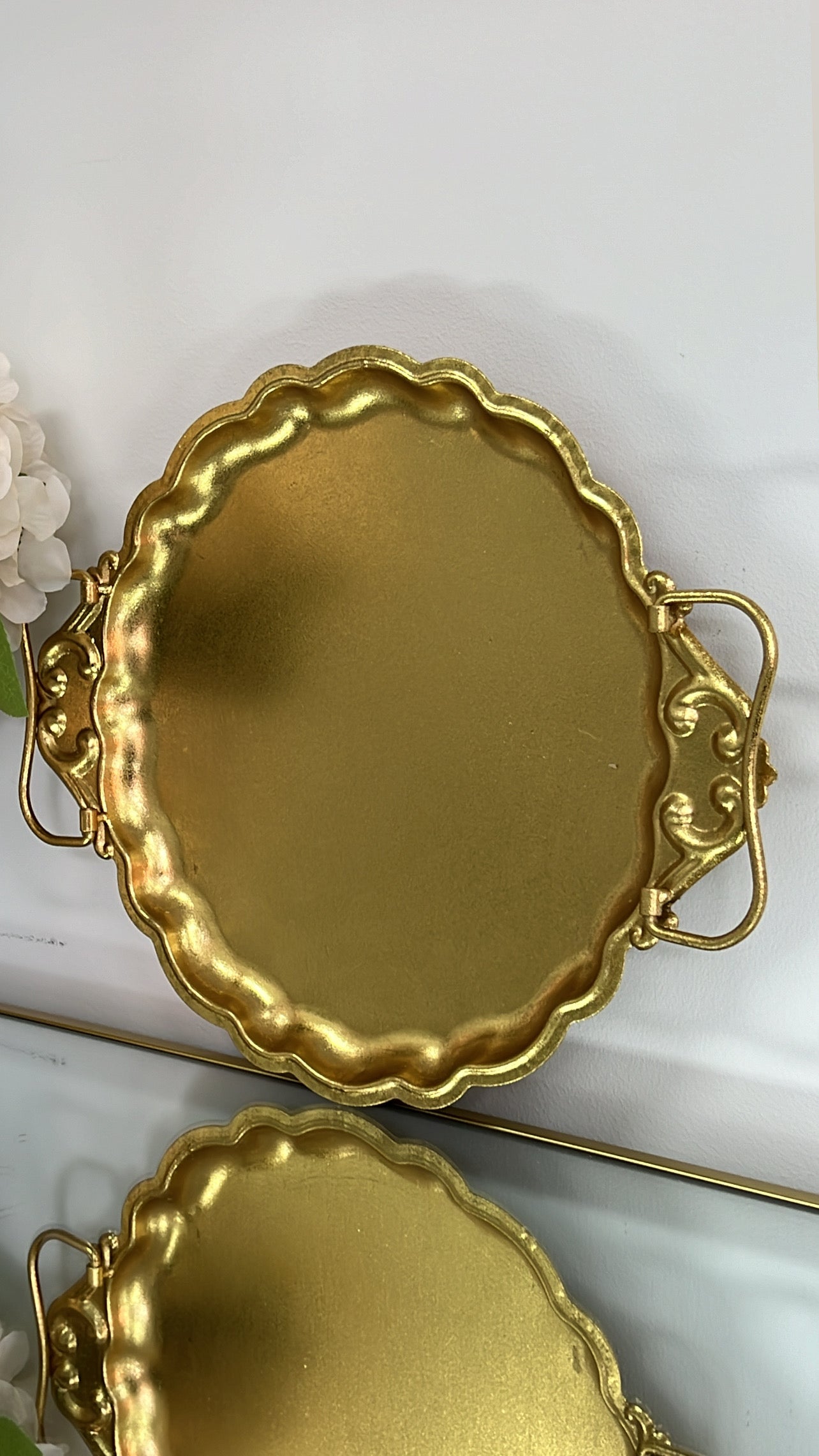 Janin gold foil round handle tray - Luscious Homewares