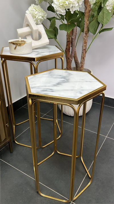 Hexagon Marble gold 2 piece table set