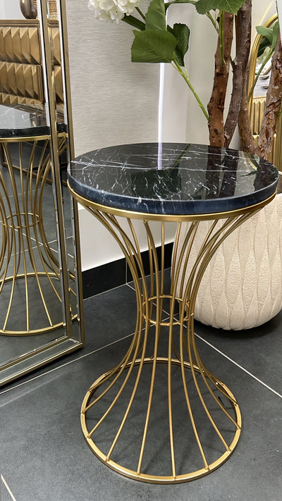 Marble black gold round side table