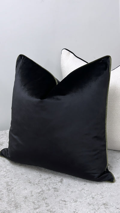 Hilton black / khaki trim cushion 55x55 - Luscious Homewares