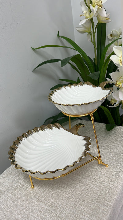 White and gold 2 tier rack serving platter - Luscious Homewares
