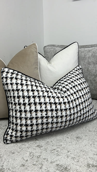 Latisha white / black piping cushion - Luscious Homewares