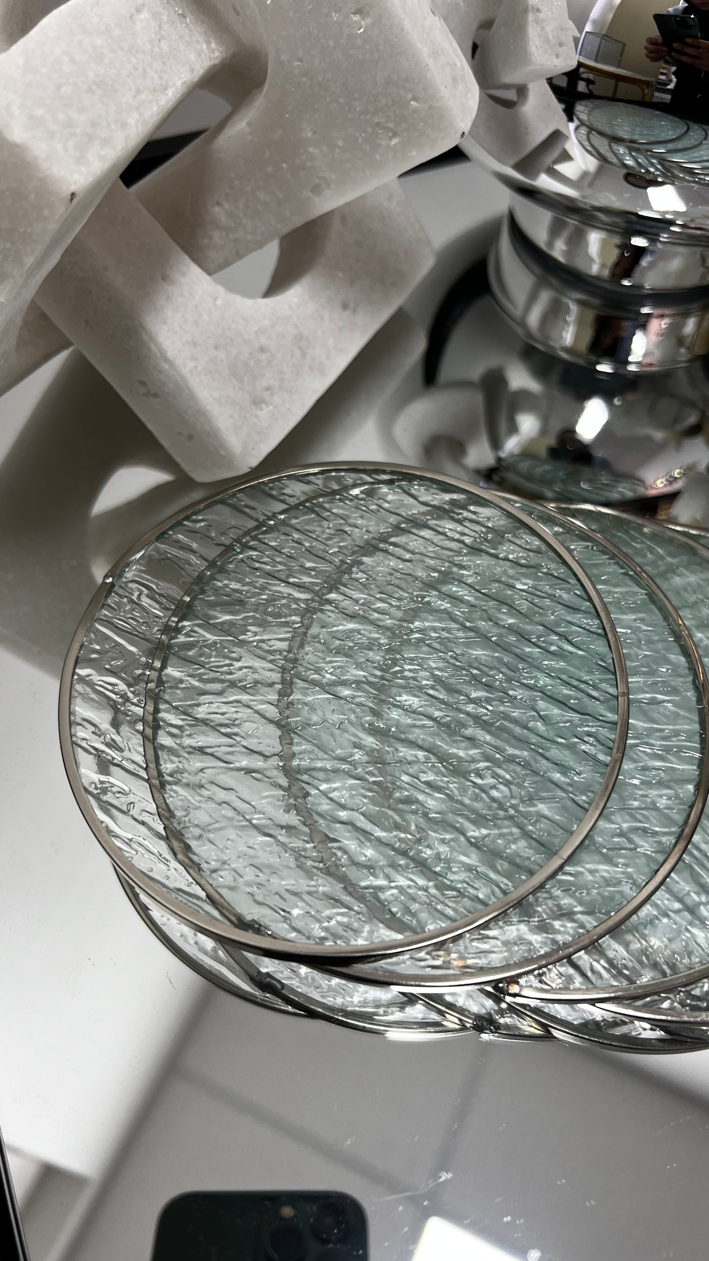 Waterfall silver coaster set x 6