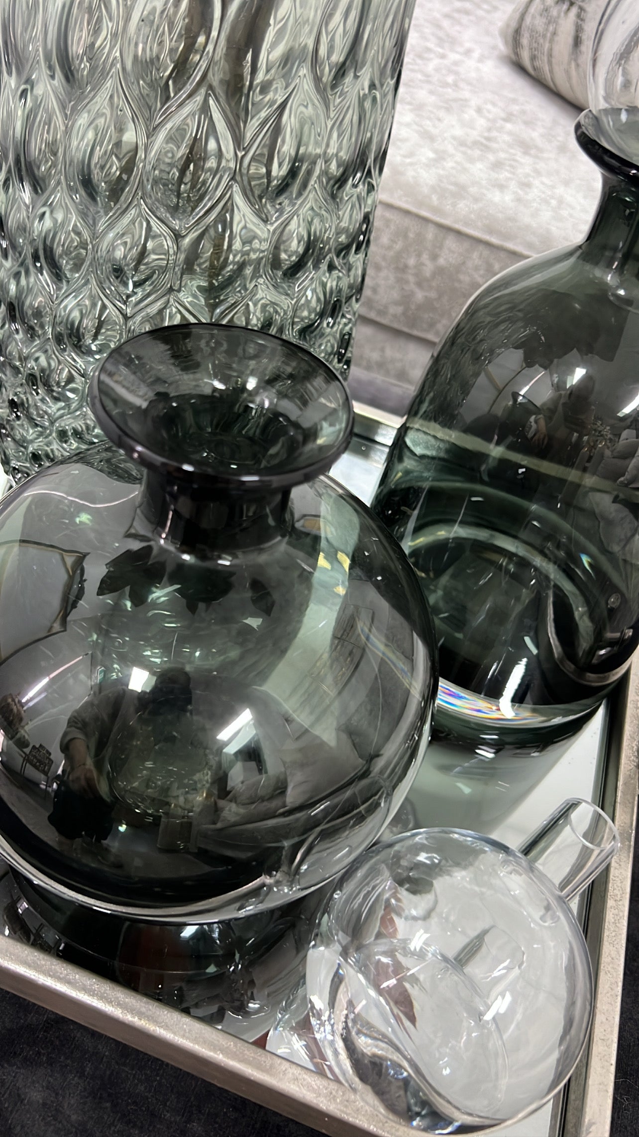 Celia grey glass bottles - Luscious Homewares