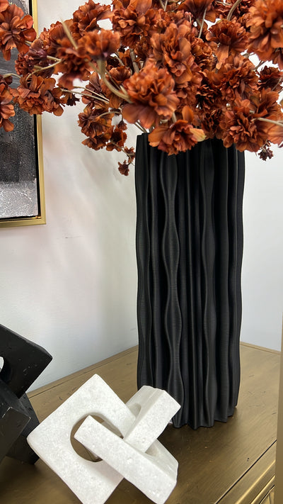 Ribbed tall ceramic black vase - Luscious Homewares