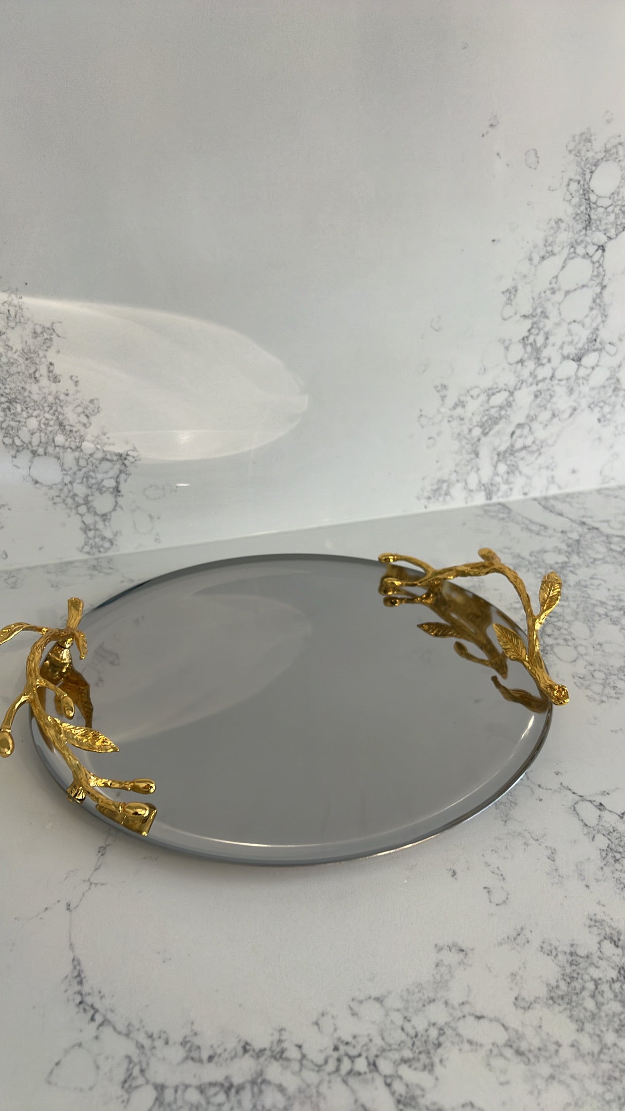 satinless steel brass leaf handle tray - Luscious Homewares