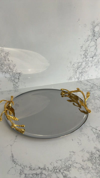 satinless steel brass leaf handle tray - Luscious Homewares