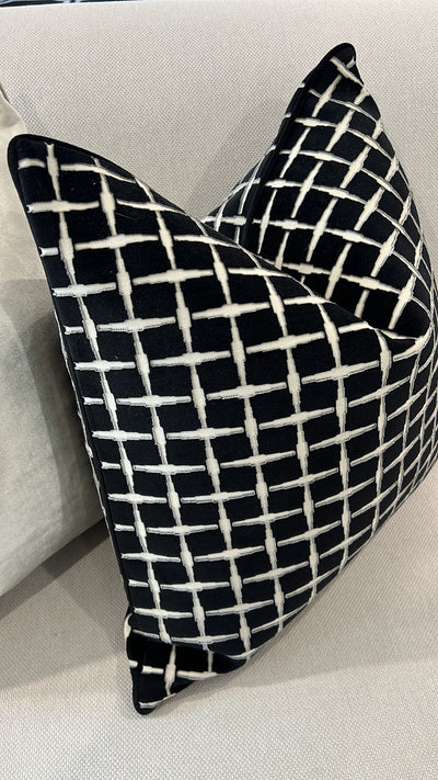 Checkers black Velvet cut cushion  55x55 - Luscious Homewares