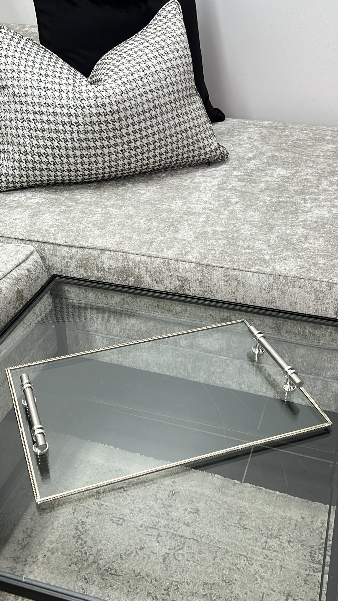 Silver rim glass tray rectangle - Luscious Homewares