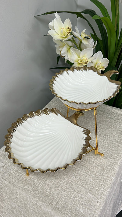 White and gold 2 tier rack serving platter - Luscious Homewares