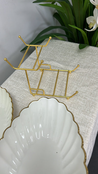 White and gold 2 tier rack oval serving platter - Luscious Homewares
