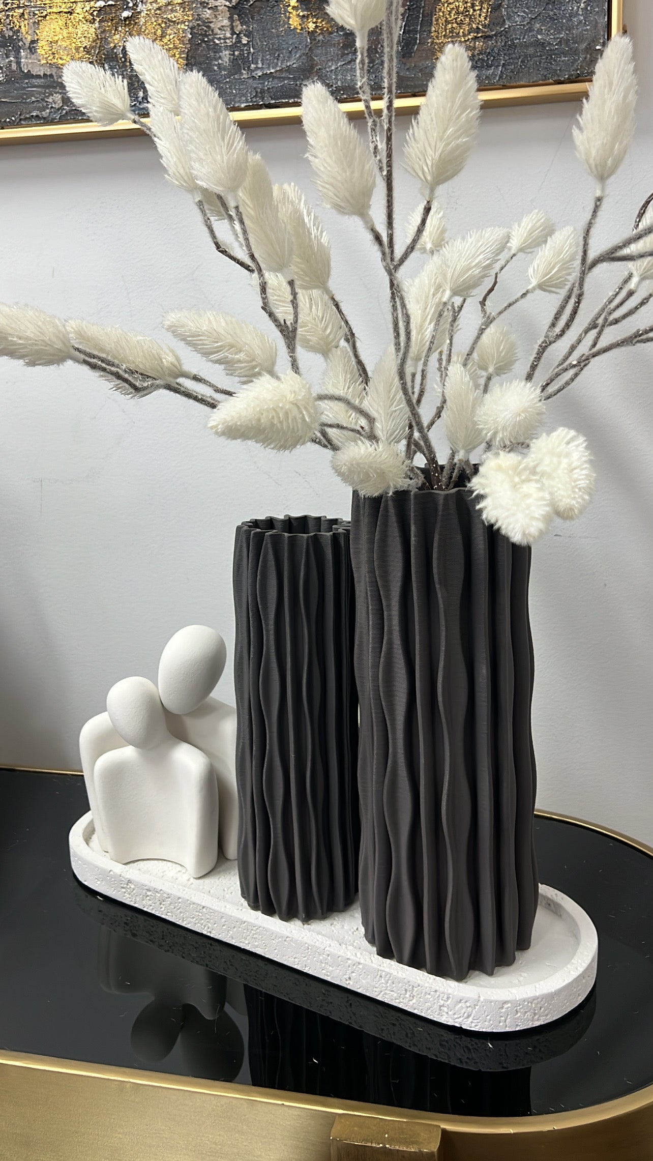 Ripple cylinder charcoal ceramic vase