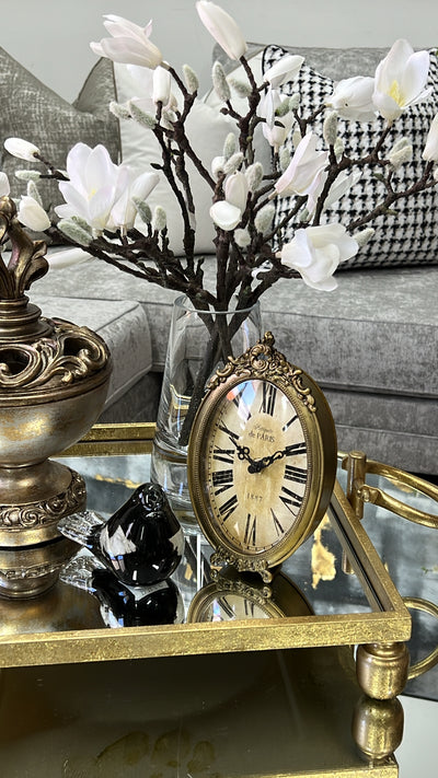 Amy gold pewter clock oval - Luscious Homewares