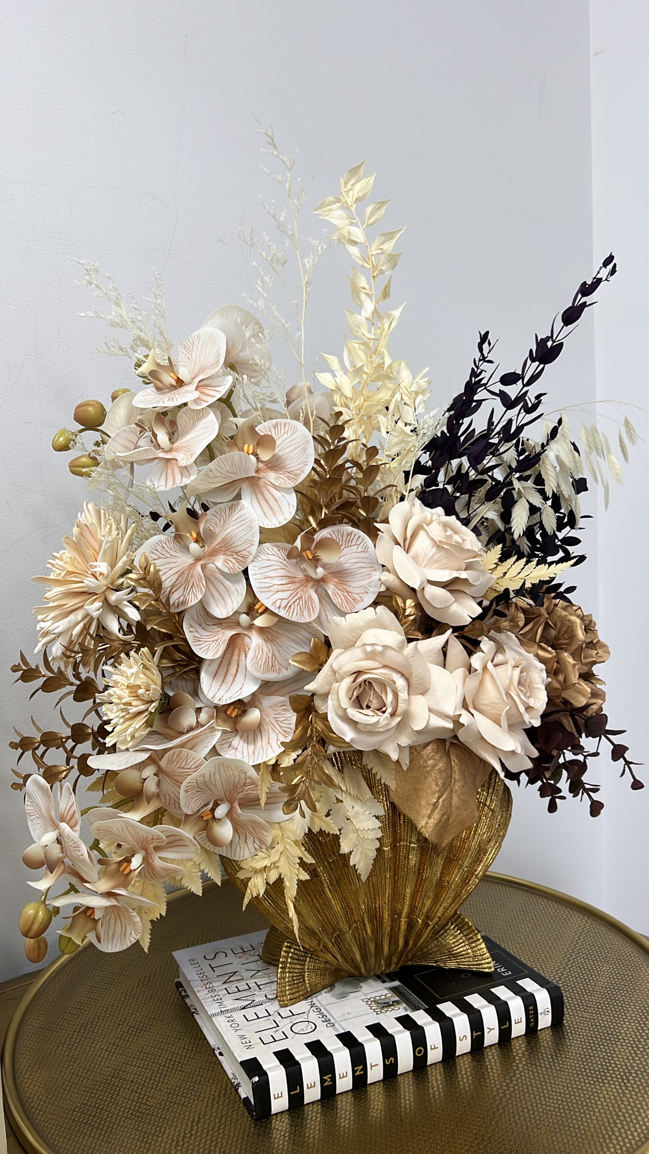 Golden shell floral arrangement - Luscious Homewares