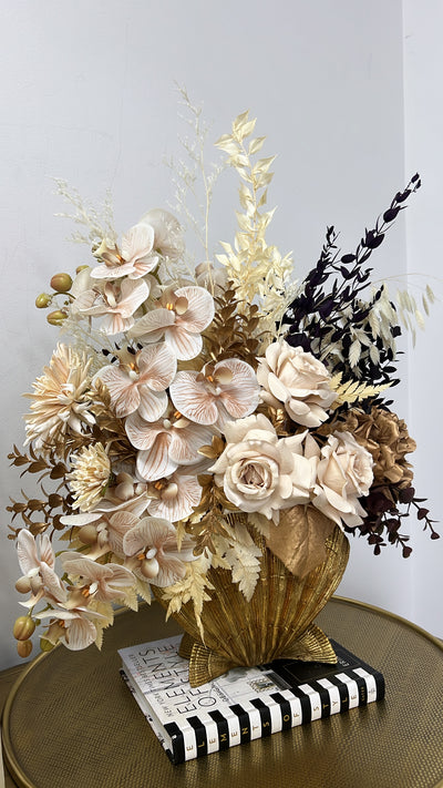 Golden shell floral arrangement - Luscious Homewares