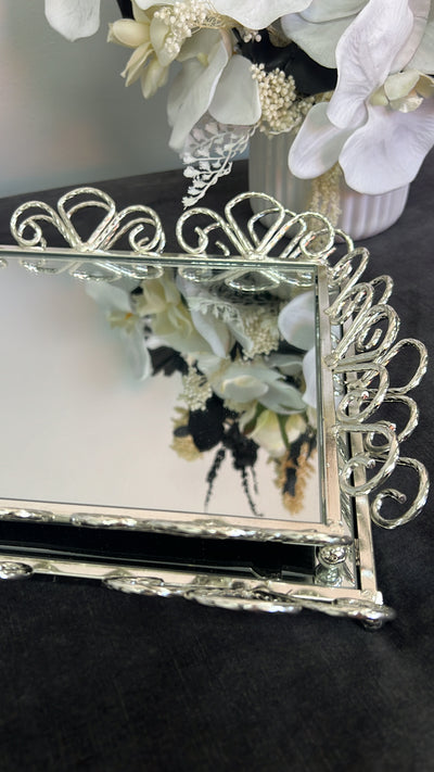 Saraya silver mirror tray - Luscious Homewares