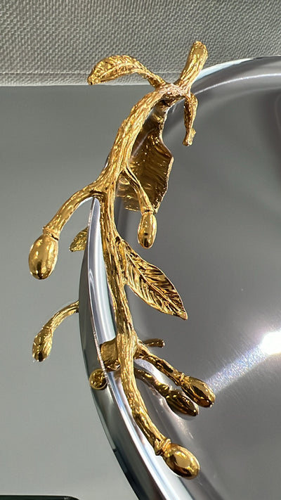 satinless steel brass leaf handle tray - Luscious Homewares