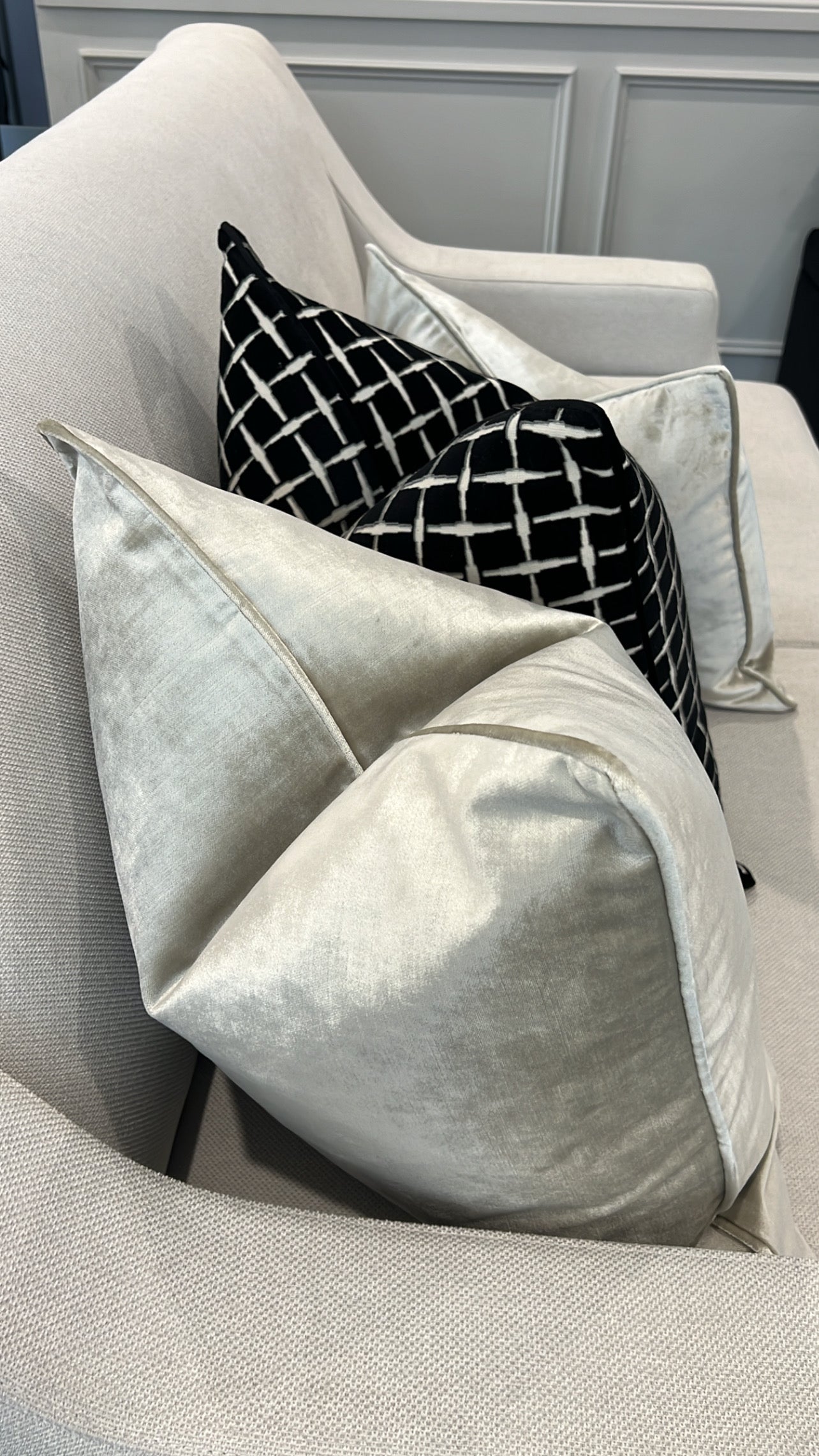 Checkers black Velvet cut cushion  55x55 - Luscious Homewares