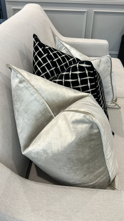 Checkers black Velvet cut cushion  55x55 - Luscious Homewares