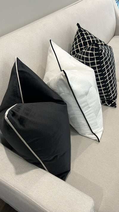 Checkers black Velvet cut cushion  55x55 - Luscious Homewares