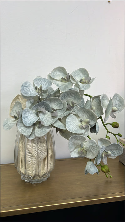 glass ribbed vase with real touch orchids