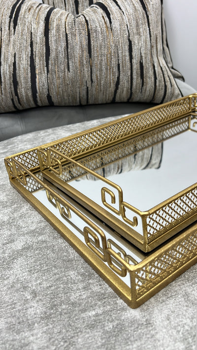 Vintage gold rectangle mirror tray - Luscious Homewares