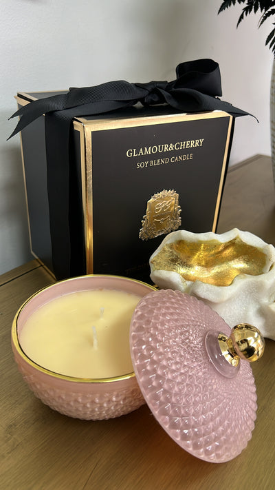 Luxury aroma soy candle pink and gold - pink champagne - Luscious Homewares