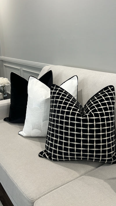Checkers black Velvet cut cushion  55x55 - Luscious Homewares