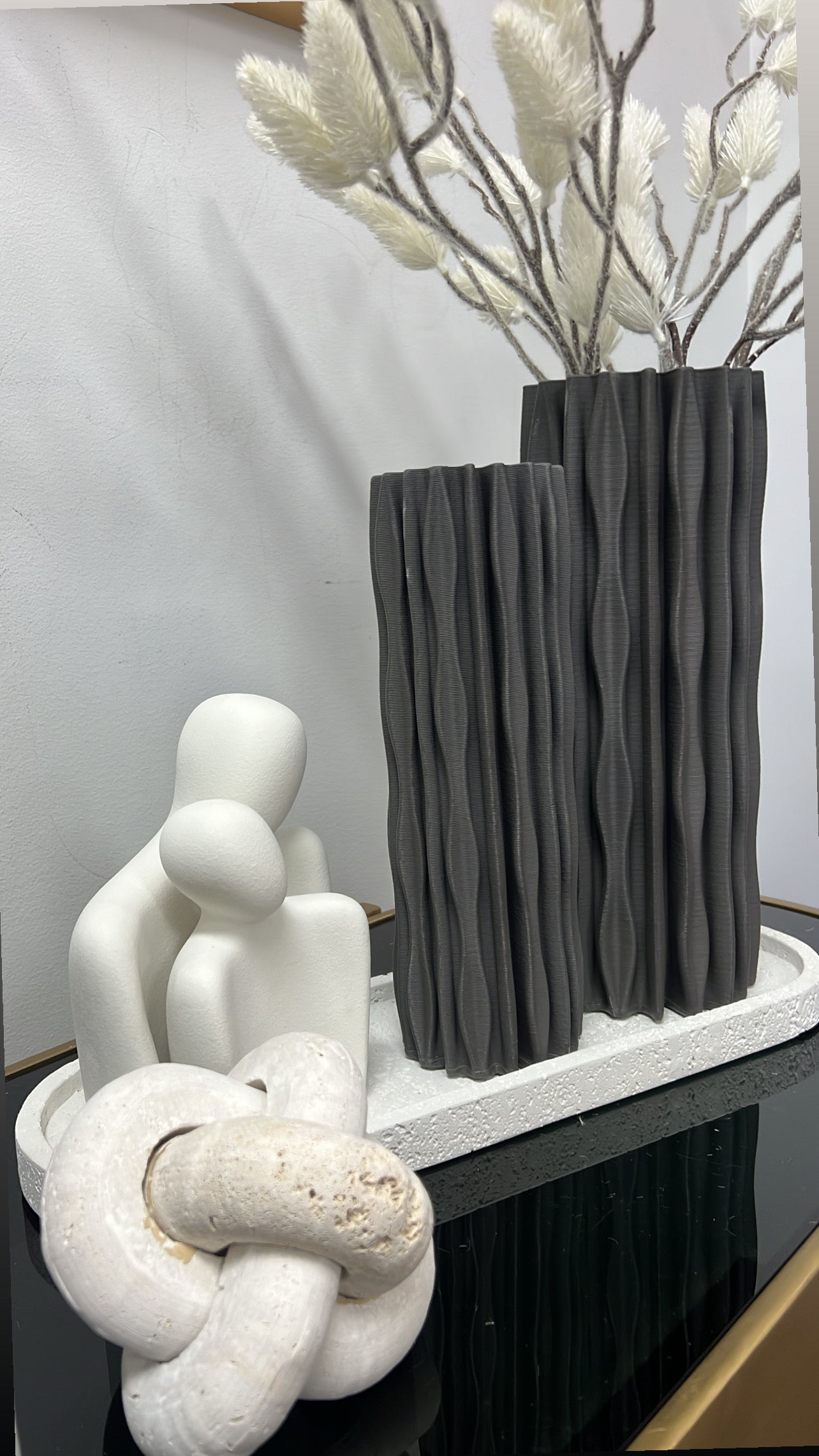 Ripple cylinder charcoal ceramic vase
