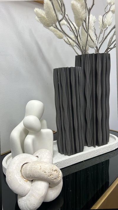 Ripple cylinder charcoal ceramic vase