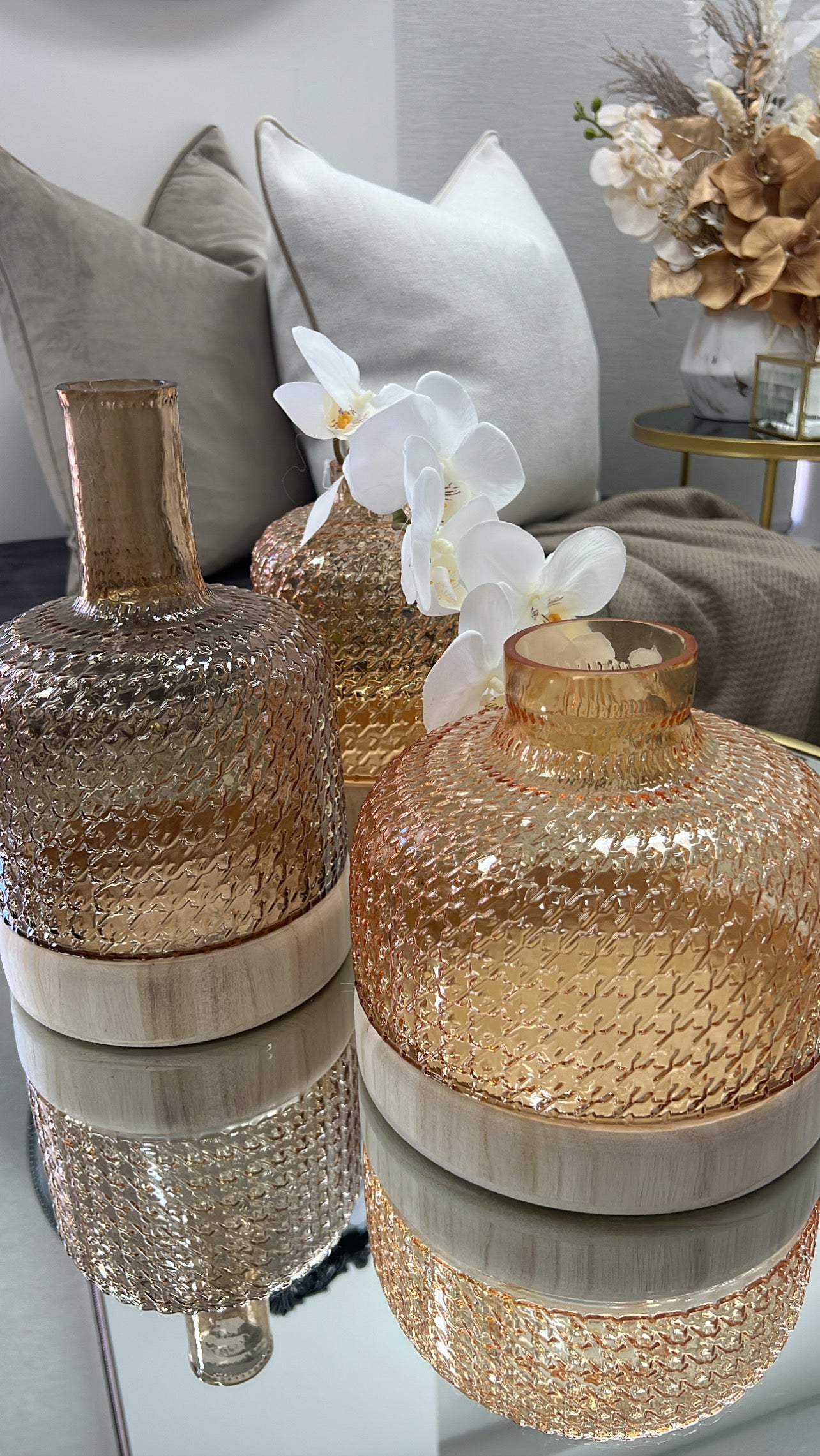 Textured glass / wooden vase - Luscious Homewares