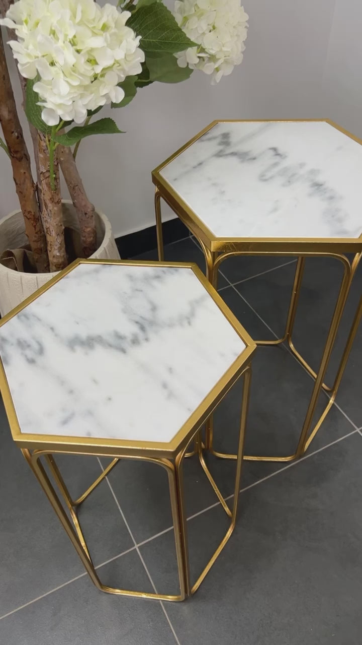 Hexagon Marble gold 2 piece table set