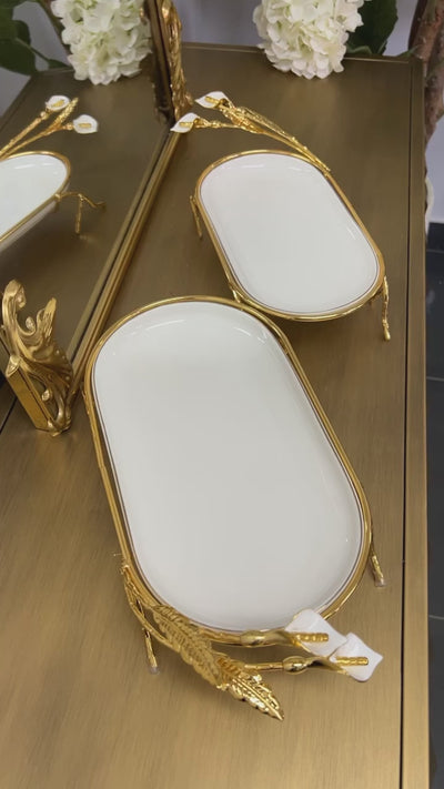 Tulip oval gold and white serving platter