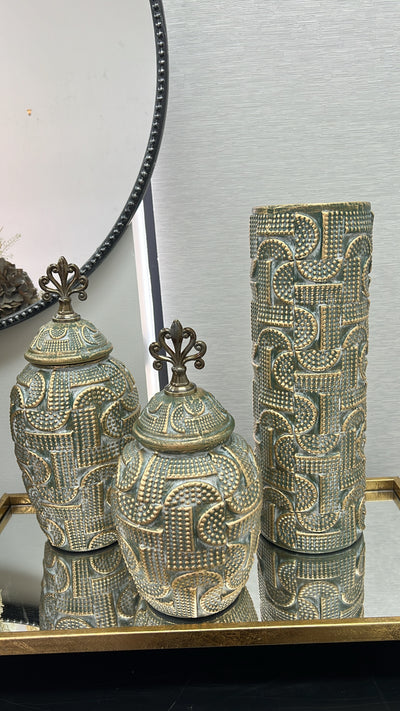 Jarek bronze and olive Jars - Luscious Homewares