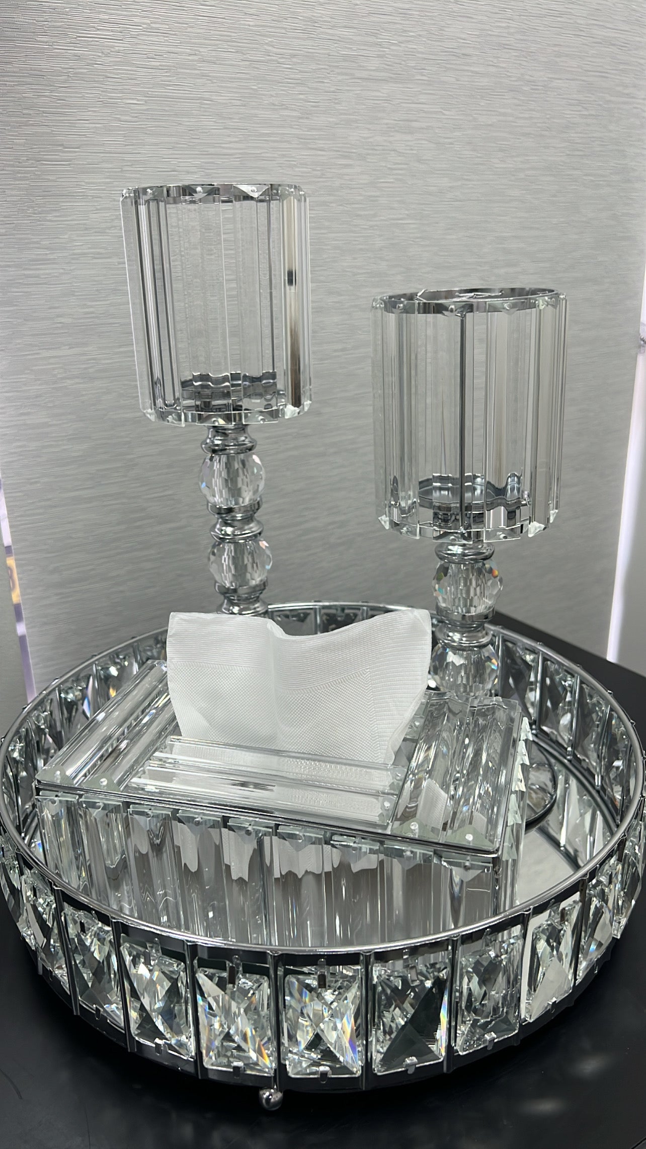 Estelle crystal silver trays - Luscious Homewares